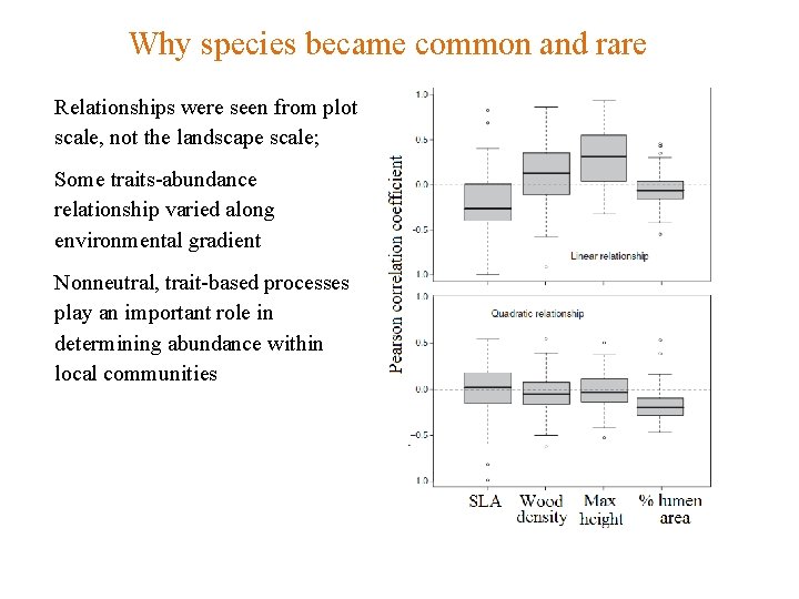 Why species became common and rare Relationships were seen from plot scale, not the