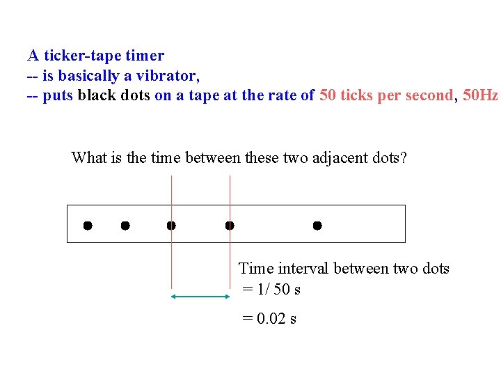A ticker-tape timer -- is basically a vibrator, -- puts black dots on a