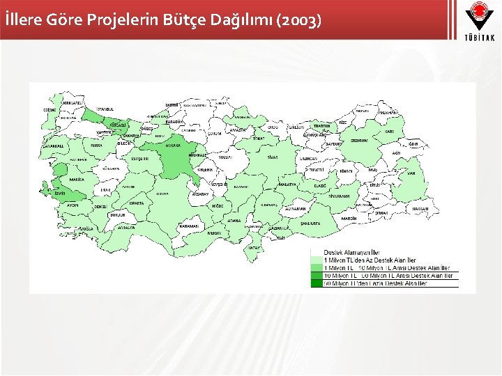 İllere Göre Projelerin Bütçe Dağılımı (2003) 