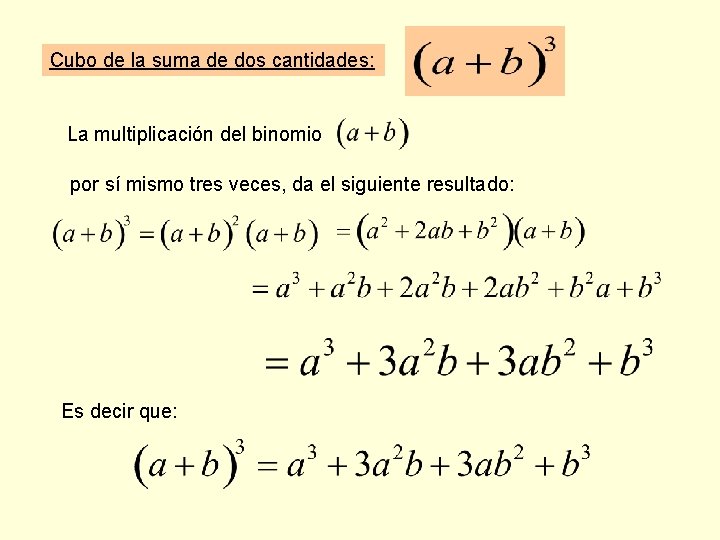 Cubo de la suma de dos cantidades: La multiplicación del binomio por sí mismo