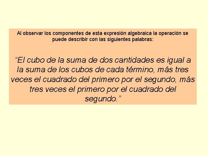 Al observar los componentes de esta expresión algebraica la operación se puede describir con