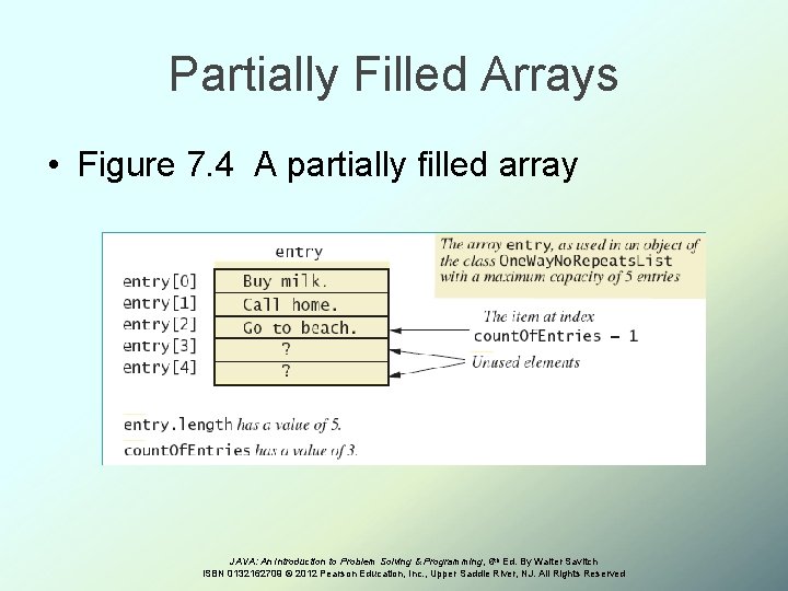 Partially Filled Arrays • Figure 7. 4 A partially filled array JAVA: An Introduction