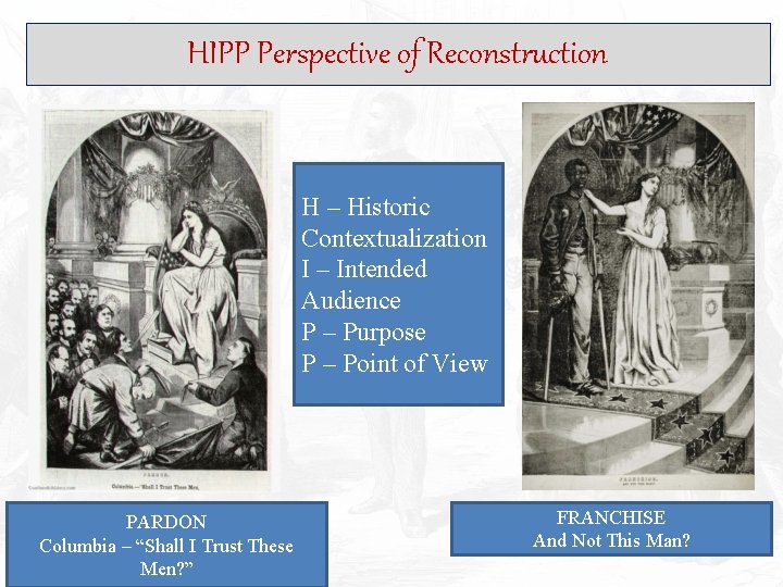 HIPP Perspective of Reconstruction H – Historic Contextualization I – Intended Audience P –