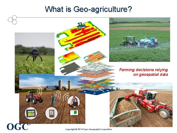 What is Geo-agriculture? Farming decisions relying on geospatial data OGC ® Copyright © 2014