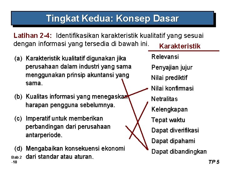 Tingkat Kedua: Konsep Dasar Latihan 2 -4: Identifikasikan karakteristik kualitatif yang sesuai dengan informasi