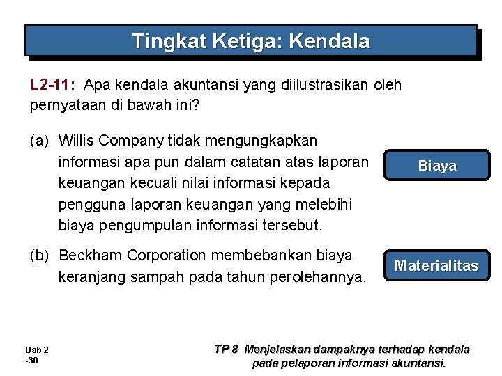 Tingkat Ketiga: Kendala L 2 -11: Apa kendala akuntansi yang diilustrasikan oleh pernyataan di