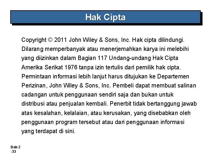 Hak Cipta Copyright © 2011 John Wiley & Sons, Inc. Hak cipta dilindungi. Dilarang