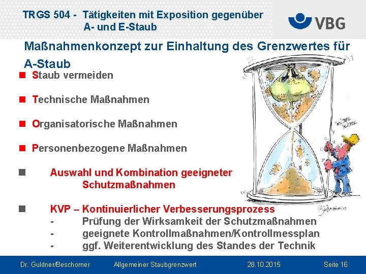 TRGS 504 - Tätigkeiten mit Exposition gegenüber A- und E-Staub Maßnahmenkonzept zur Einhaltung des