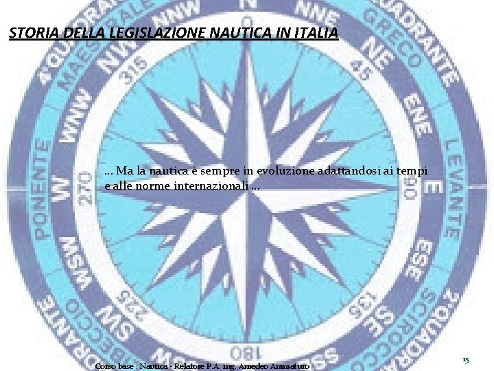 STORIA DELLA LEGISLAZIONE NAUTICA IN ITALIA … Ma la nautica è sempre in evoluzione