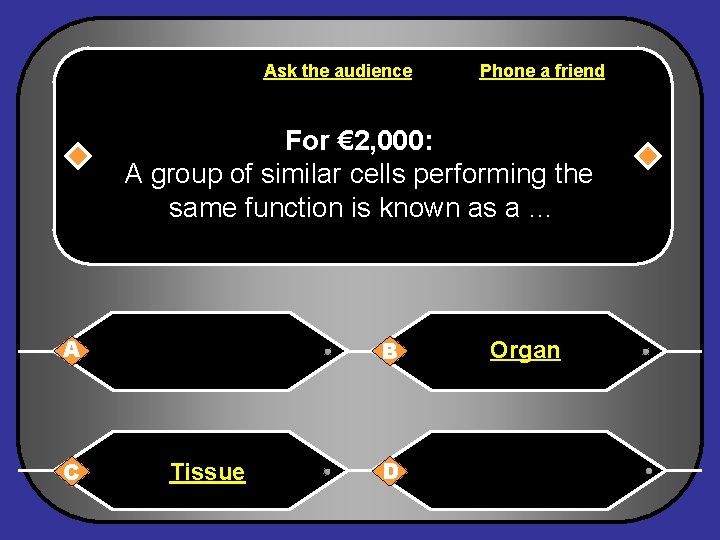 Ask the audience Phone a friend For € 2, 000: A group of similar