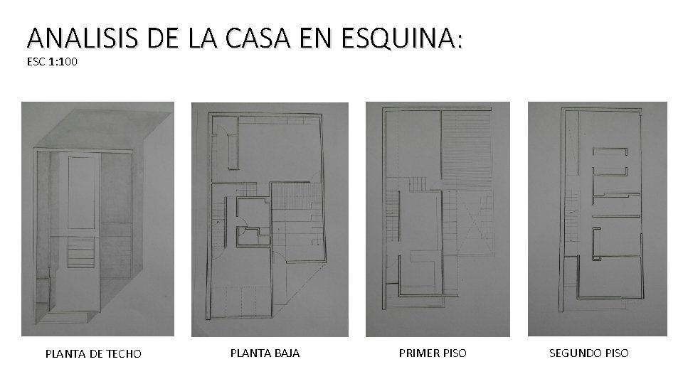 ANALISIS DE LA CASA EN ESQUINA: ESC 1: 100 PLANTA DE TECHO PLANTA BAJA ANALISIS DE LA CASA EN ESQUINA: ESC 1: 100 PLANTA DE TECHO PLANTA BAJA
