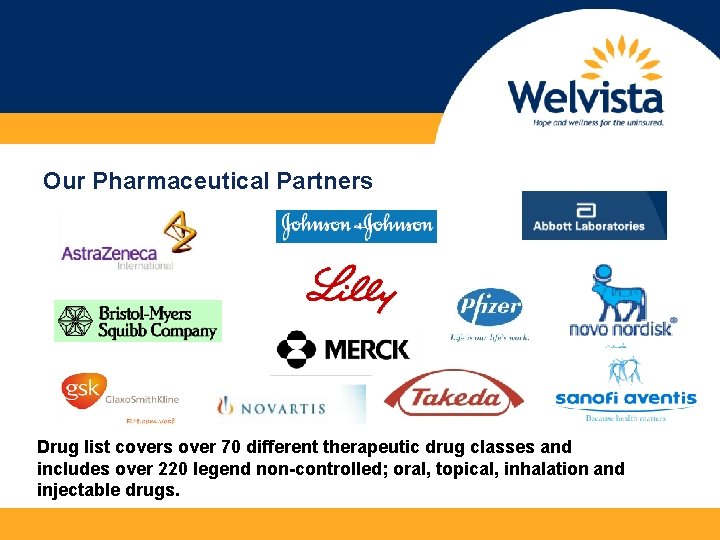 Our Pharmaceutical Partners Drug list covers over 70 different therapeutic drug classes and includes