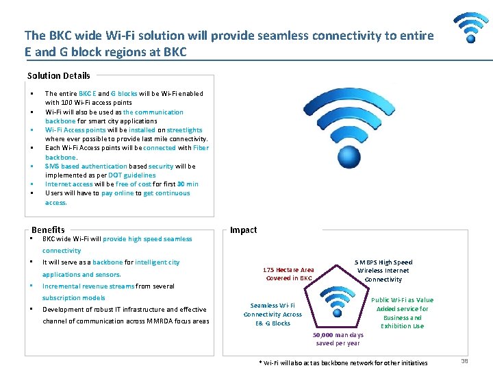 The BKC wide Wi-Fi solution will provide seamless connectivity to entire E and G