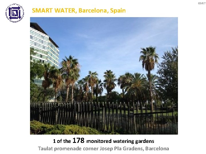 69/67 SMART WATER, Barcelona, Spain 1 of the 178 monitored watering gardens Taulat promenade