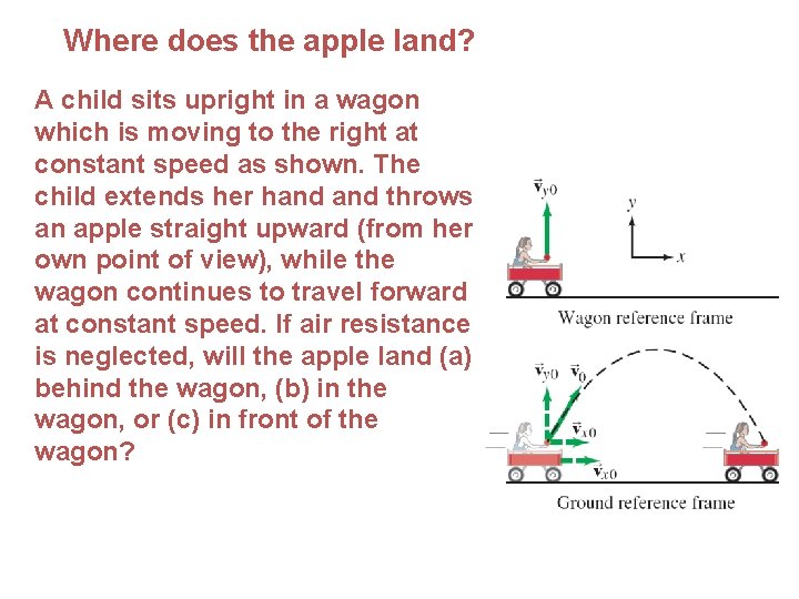  Where does the apple land? A child sits upright in a wagon which