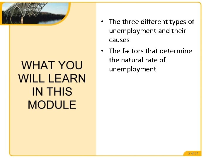  • The three different types of unemployment and their causes • The factors