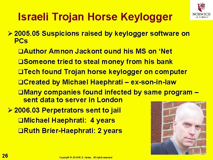Israeli Trojan Horse Keylogger Ø 2005. 05 Suspicions raised by keylogger software on PCs