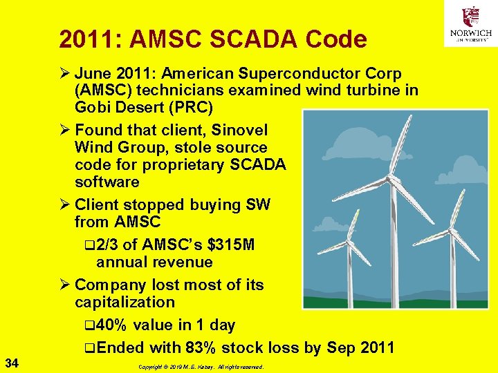 2011: AMSC SCADA Code Ø June 2011: American Superconductor Corp (AMSC) technicians examined wind