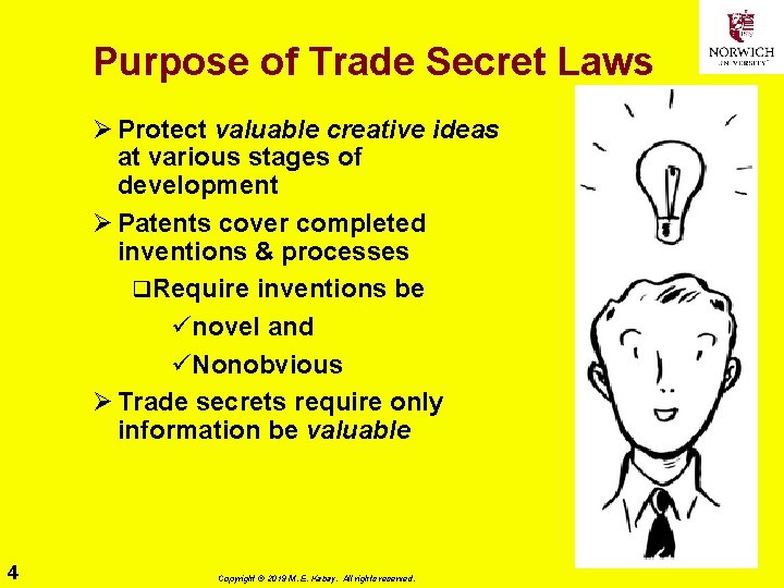 Purpose of Trade Secret Laws Ø Protect valuable creative ideas at various stages of