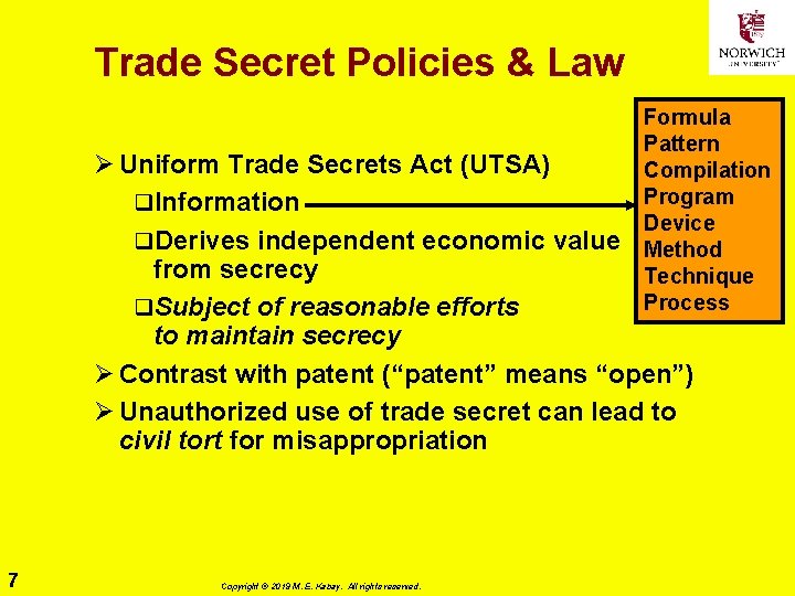 Trade Secret Policies & Law Formula Pattern Compilation Program Device Method Technique Process Ø