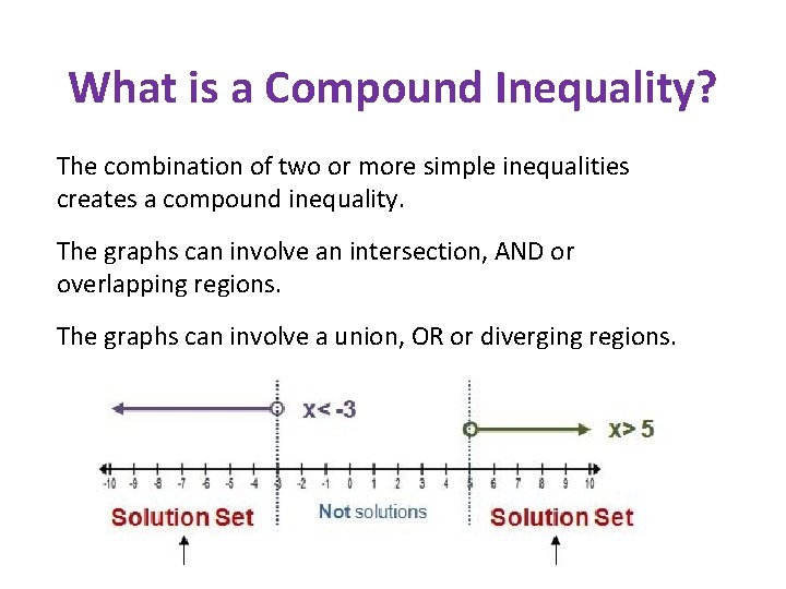 What is a Compound Inequality? The combination of two or more simple inequalities creates