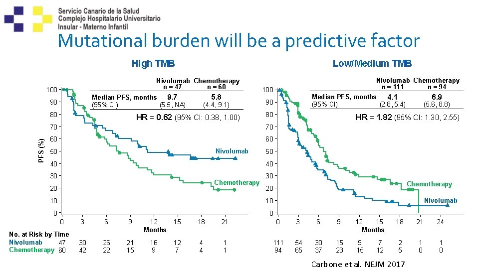 Mutational burden will be a predictive factor High TMB Nivolumab Chemotherapy n = 47