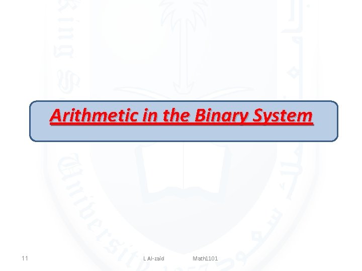 Arithmetic in the Binary System 11 L Al-zaid Math 1101 