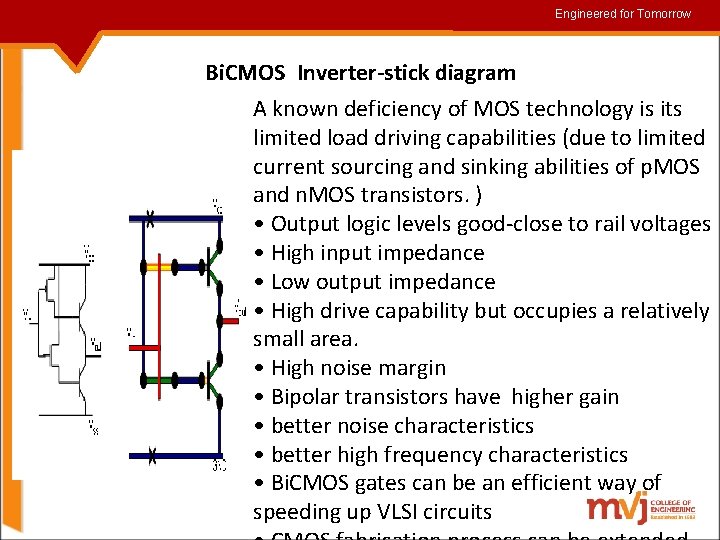 Engineered for for. Tomorrow Bi. CMOS Inverter-stick diagram A known deficiency of MOS technology