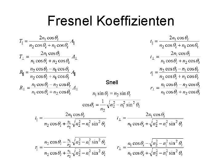 Fresnel Koeffizienten Snell 