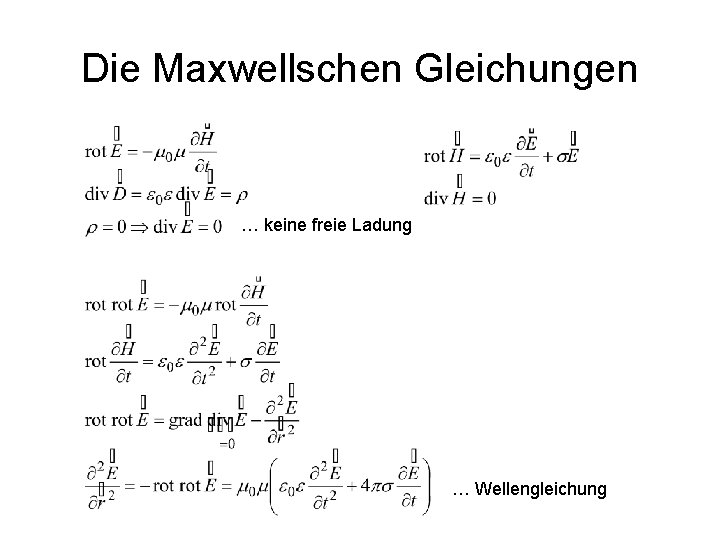 Die Maxwellschen Gleichungen … keine freie Ladung … Wellengleichung 