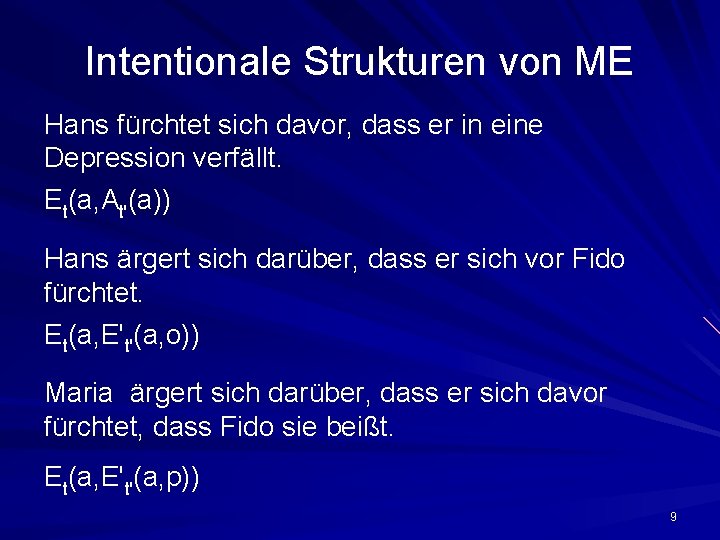 Intentionale Strukturen von ME Hans fürchtet sich davor, dass er in eine Depression verfällt.