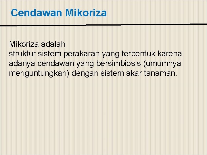 Cendawan Mikoriza adalah struktur sistem perakaran yang terbentuk karena adanya cendawan yang bersimbiosis (umumnya