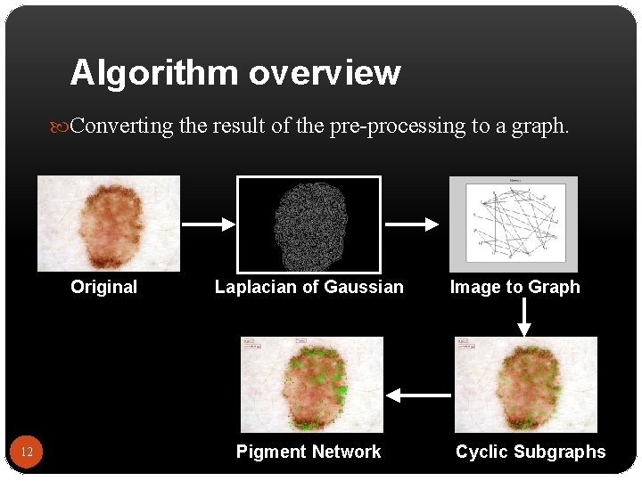 Algorithm overview Converting the result of the pre-processing to a graph. Original 12 Laplacian