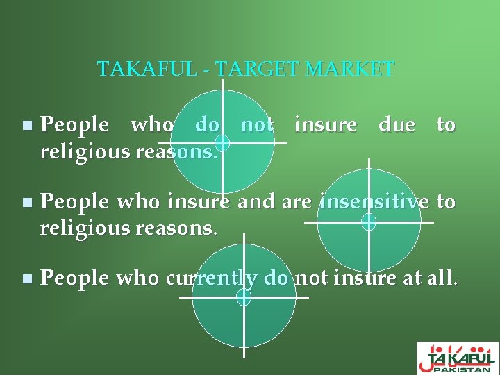 TAKAFUL - TARGET MARKET n n n People who do not insure due to