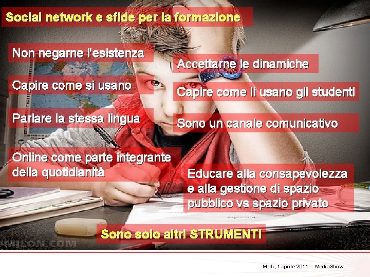 Social network e sfide per la formazione Non negarne l’esistenza Capire come si usano