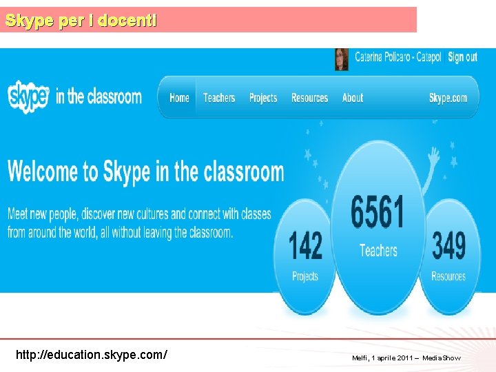 Skype per i docenti 31 http: //education. skype. com/ Melfi, 1 aprile 2011 –