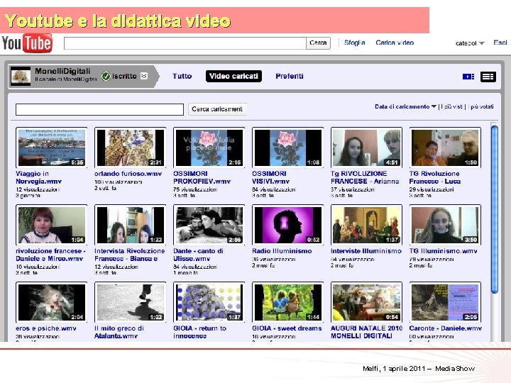 Youtube e la didattica video 37 Melfi, 1 aprile 2011 – Media. Show 