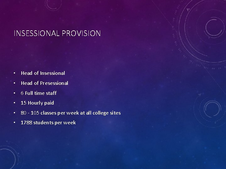 INSESSIONAL PROVISION • Head of Insessional • Head of Presessional • 6 Full time