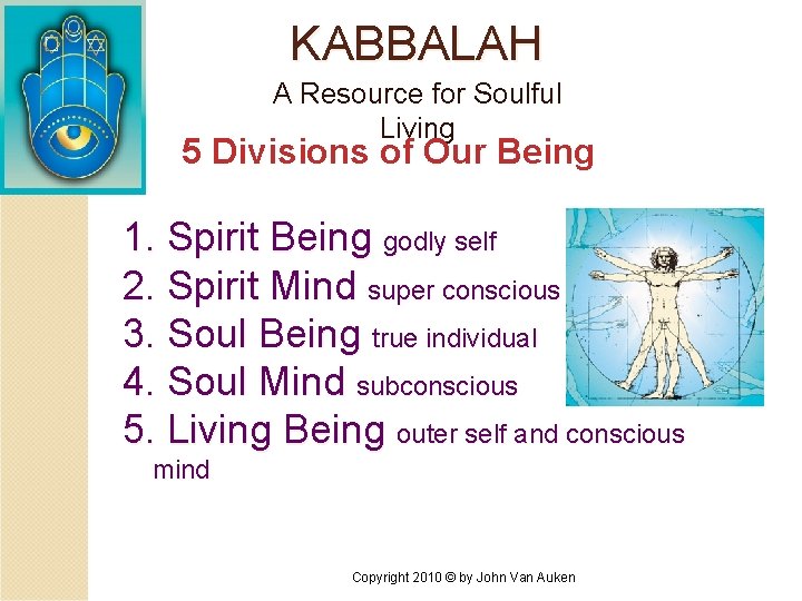 KABBALAH A Resource for Soulful Living 5 Divisions of Our Being 1. Spirit Being