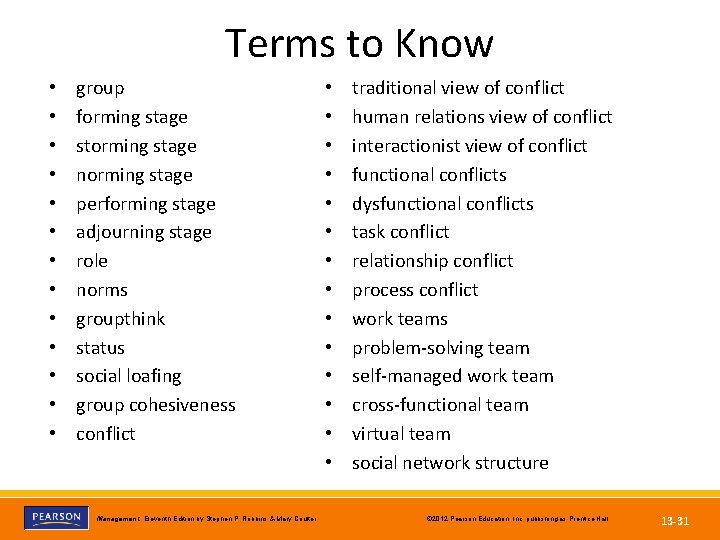 Terms to Know • • • • group forming stage storming stage norming stage