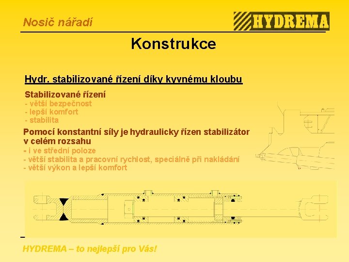Nosič nářadí Konstrukce Hydr. stabilizované řízení díky kyvnému kloubu Stabilizované řízení - větší bezpečnost