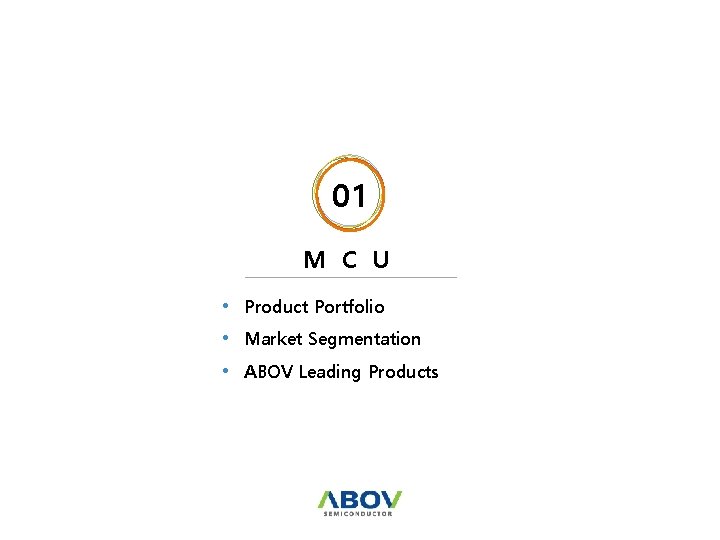 01 M C U • Product Portfolio • Market Segmentation • ABOV Leading Products