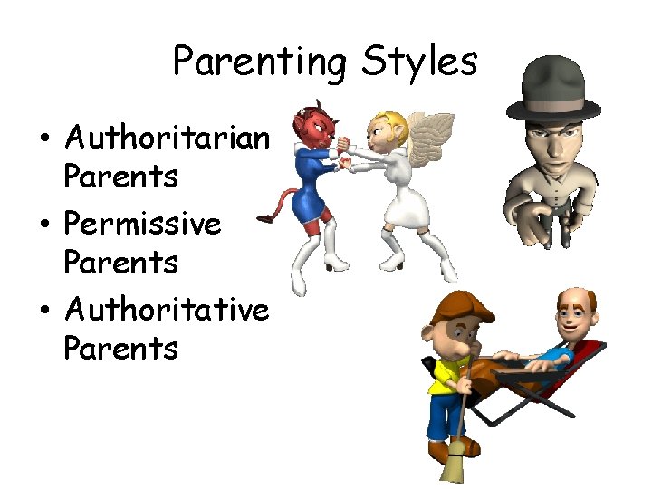 Parenting Styles • Authoritarian Parents • Permissive Parents • Authoritative Parents 