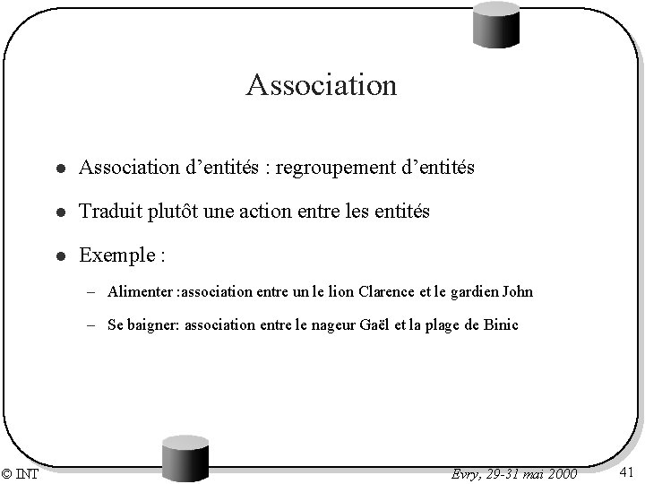 Association l Association d’entités : regroupement d’entités l Traduit plutôt une action entre les