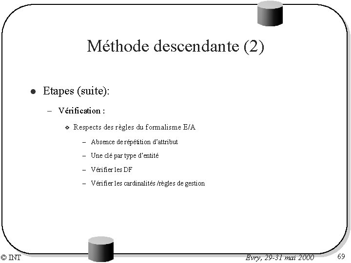 Méthode descendante (2) l Etapes (suite): – Vérification : v Respects des règles du