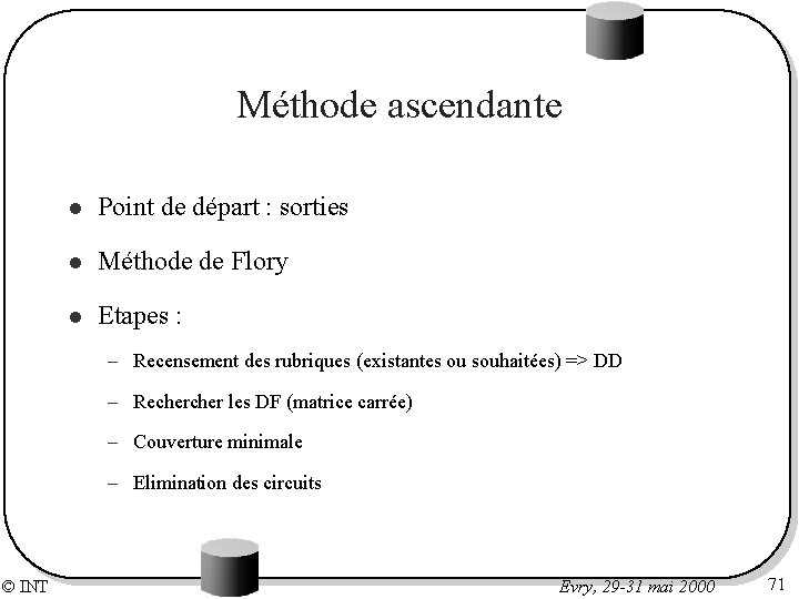 Méthode ascendante l Point de départ : sorties l Méthode de Flory l Etapes