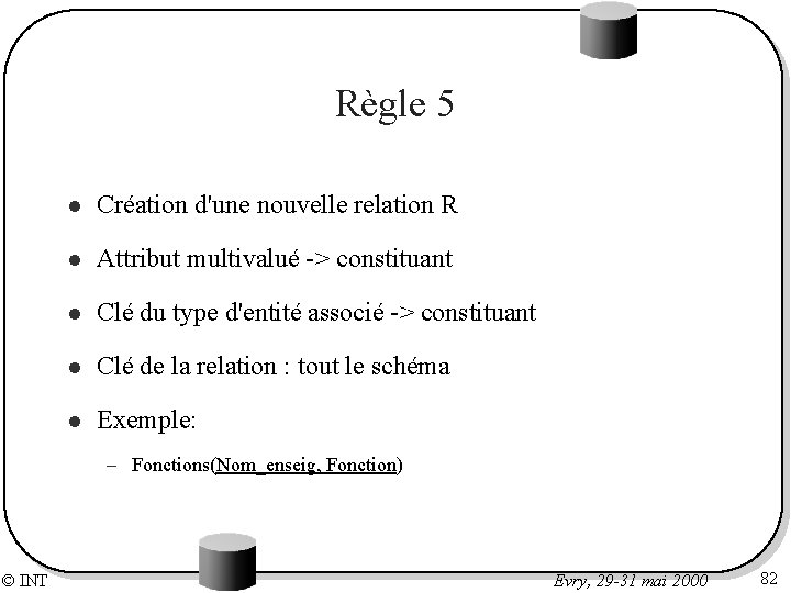 Règle 5 l Création d'une nouvelle relation R l Attribut multivalué -> constituant l