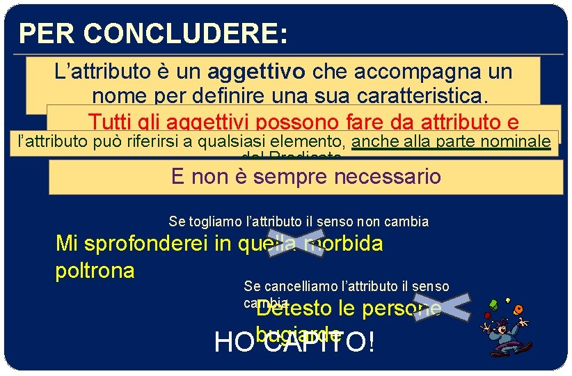 PER CONCLUDERE: L’attributo è un aggettivo che accompagna un nome per definire una sua