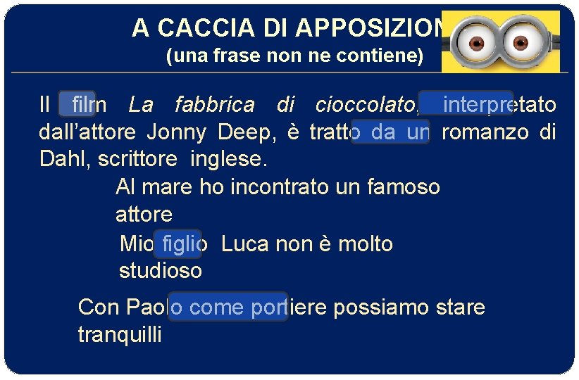 A CACCIA DI APPOSIZIONI (una frase non ne contiene) Il film La fabbrica di