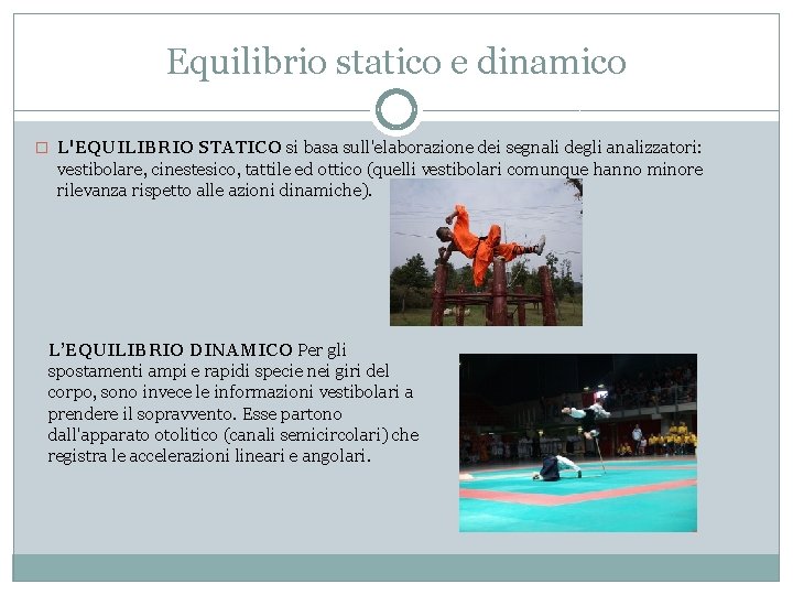 Equilibrio statico e dinamico � L'EQUILIBRIO STATICO si basa sull'elaborazione dei segnali degli analizzatori: